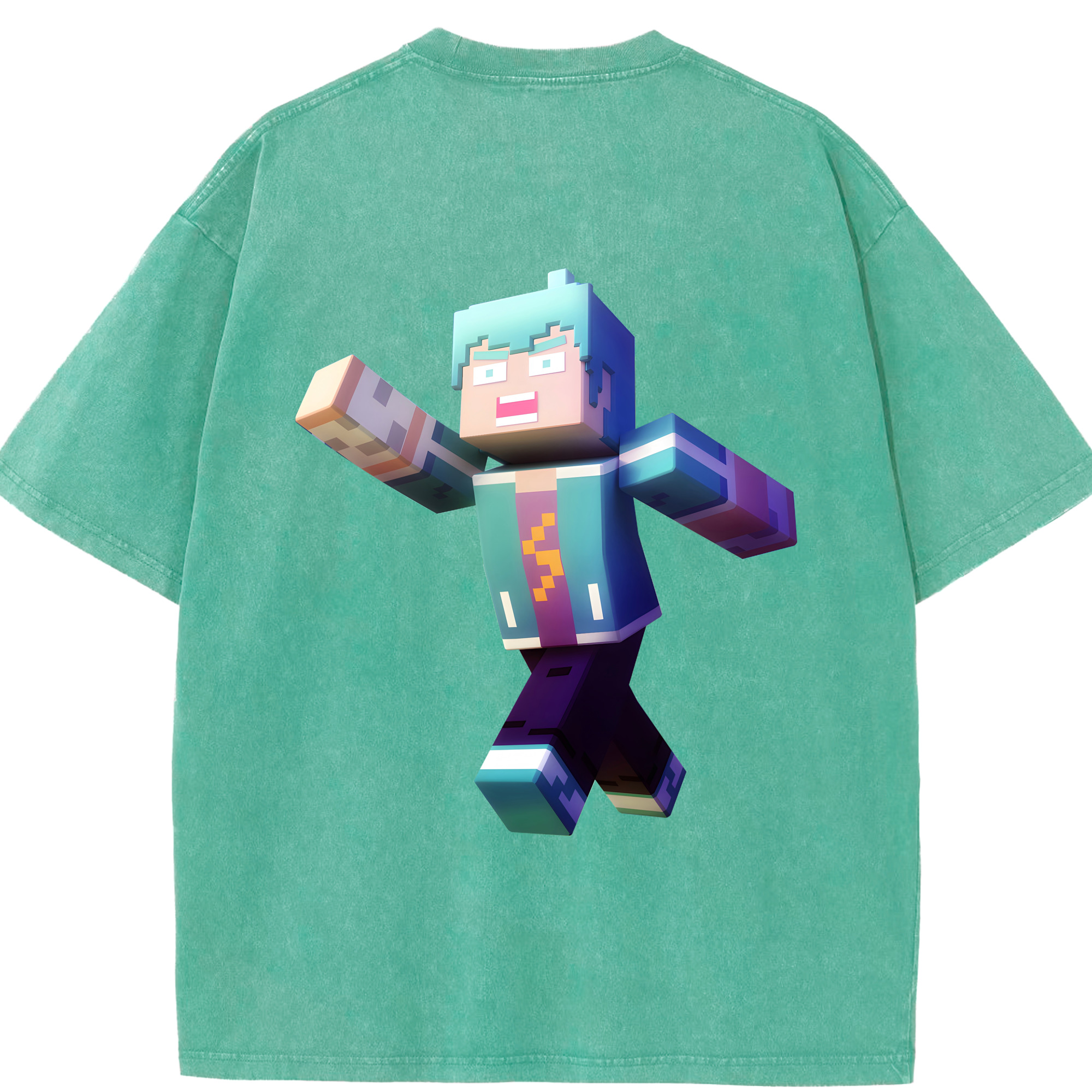 （画像用） マインクラフト ブロックの世界 Minecraft MC Block world 綿100% ヴィンテージ風 半袖Tシャツ（背面プリント）